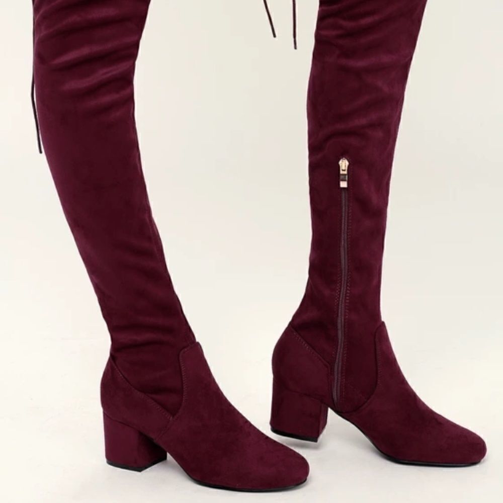 Lulu's Burgundy Suede Over-the-Knee Boots